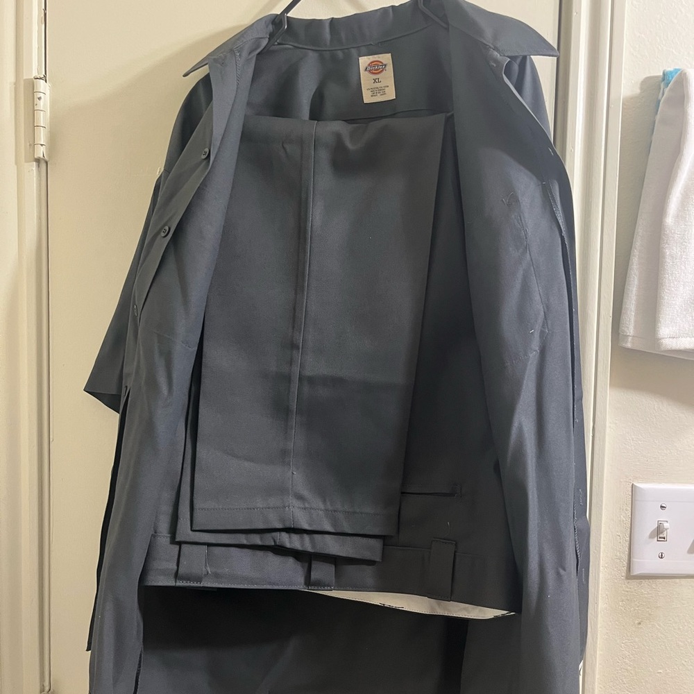 Charcoal grey dickies suit.